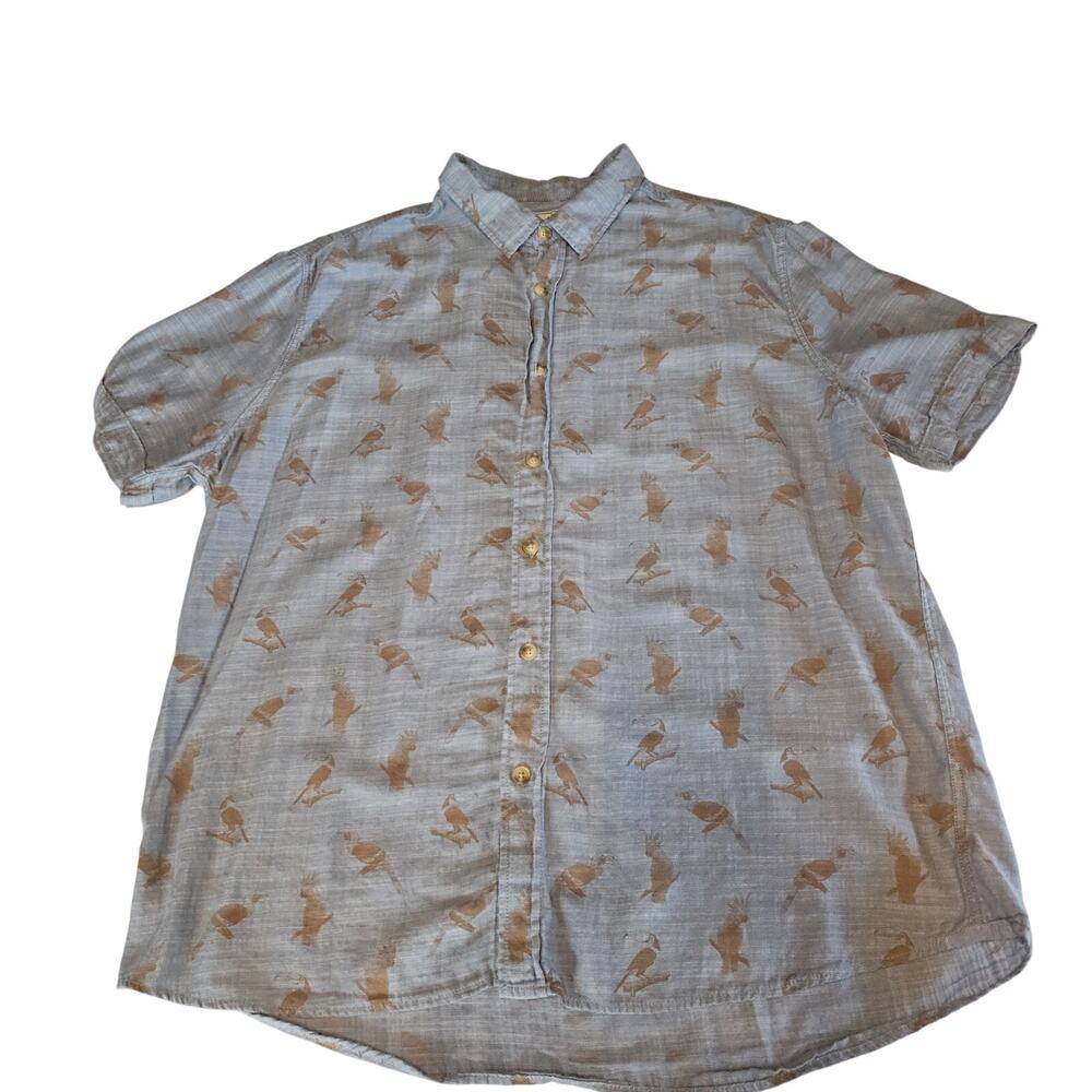 Grayers Blue Gray Toucan Printed Twill Short Sleeve Shirt Cotton XL 4171